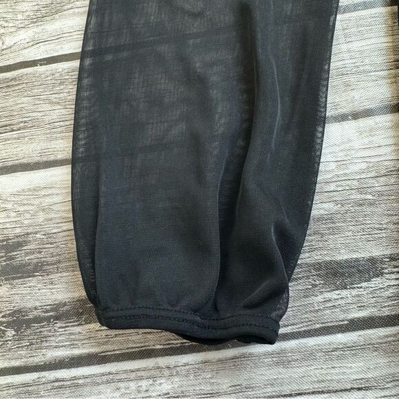 Women's Susan Lawrence Velour Mesh Blouse Black Bubble Sleeve Top M NWT - Picture 5 of 13